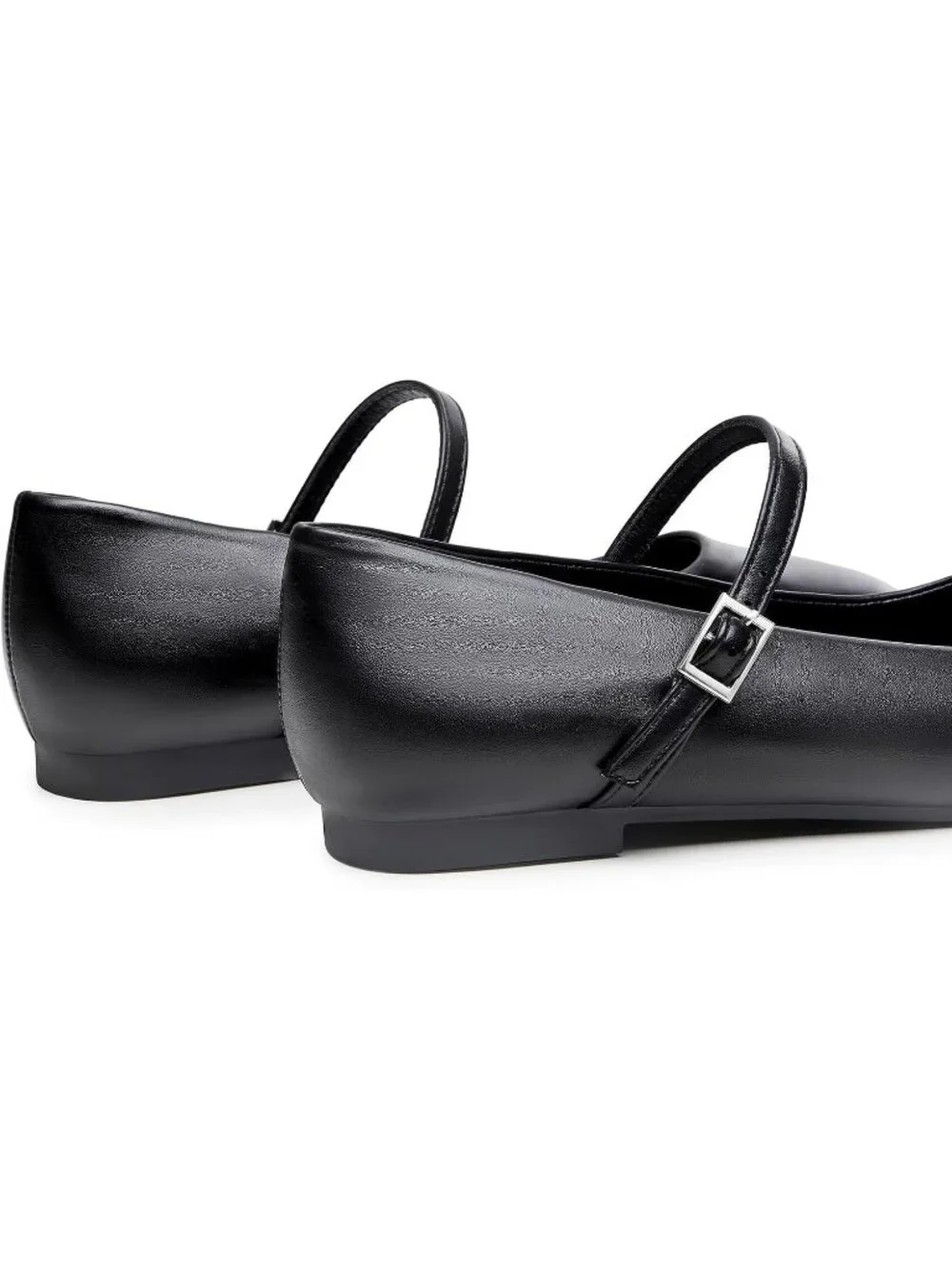 Women's Black Square Toe With Adjustable Buckle Strap Ballet Flat Slip On Shoes